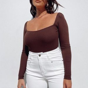 Princess Polly Brown Long Sleeve Bodysuit